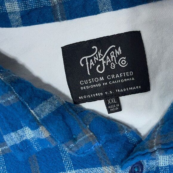 Tank Farm & Co. Teen XXL Blue Plaid Long Sleeve Button Down Flannel Shirt - Picture 3 of 11